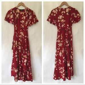 Lulus Flora Belle Red Floral Print Wrap Dress Sz S
